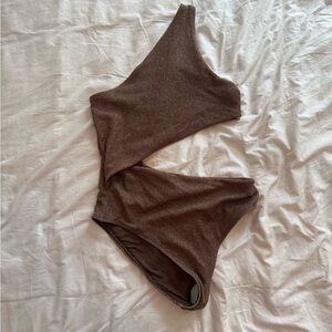 Beach Riot Celine One-Shoulder Brown Shimmer One Piece